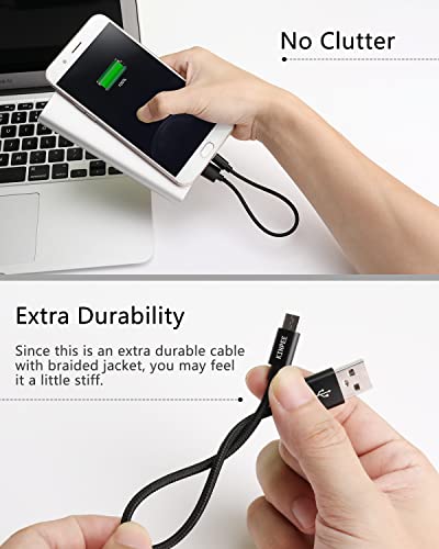 כבל מיקרו USB קצר של קינפי [20 סמ], USB 2.0 ניילון ניילון קלוע מיקרו USB כבל טעינה אנדרואיד כבל העברת